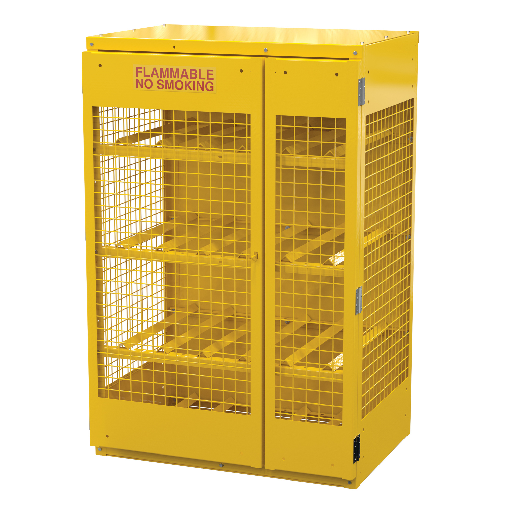 Vestil Horizontal Cylinder Storage Cabinet - 12-Cylinder Capacity, 68.25in. Height, 45in. Width, Steel, Yellow, Lockable, Model# CYL-H-12-KD